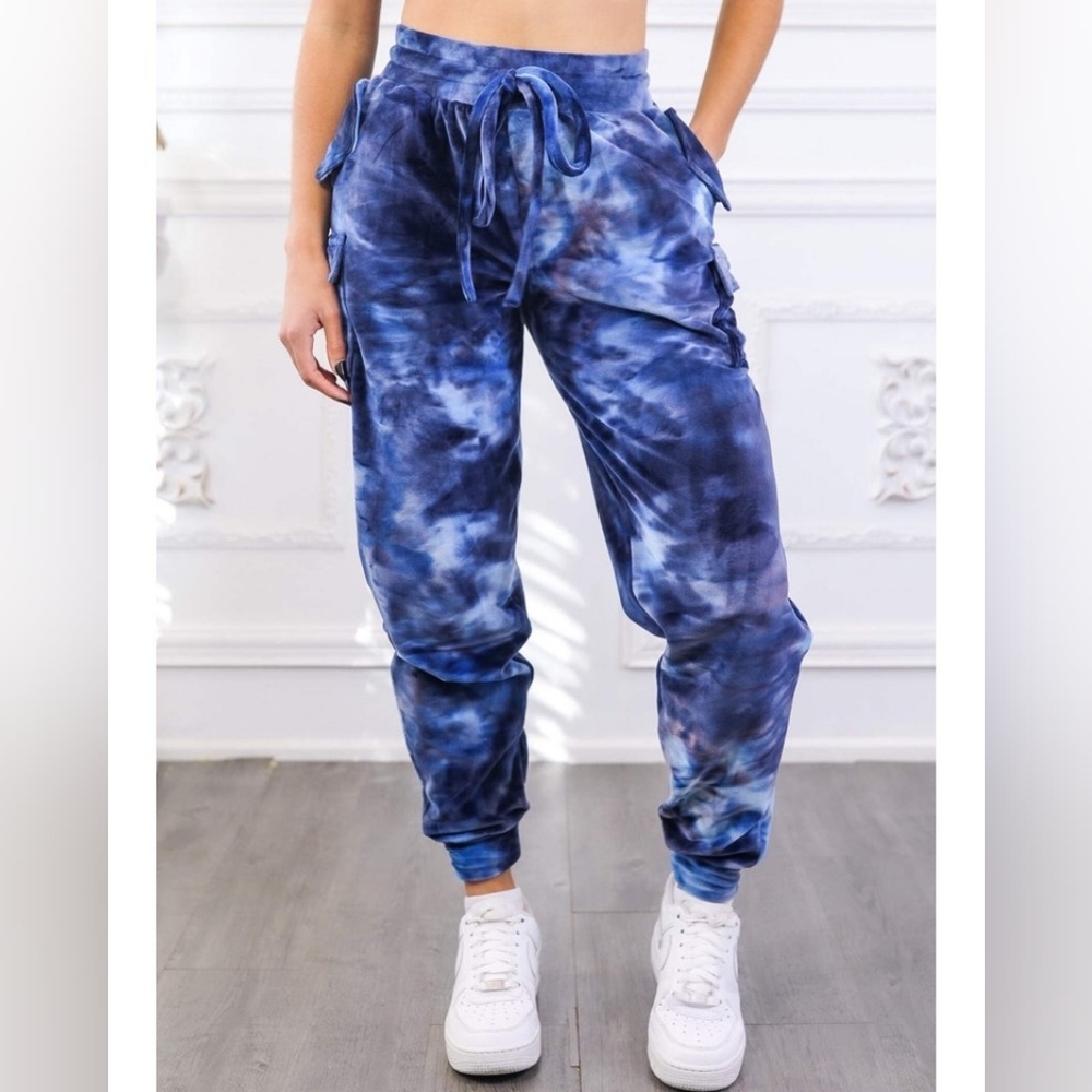 Hidden Brand Blue Tie-Dye Cargo Joggers Large